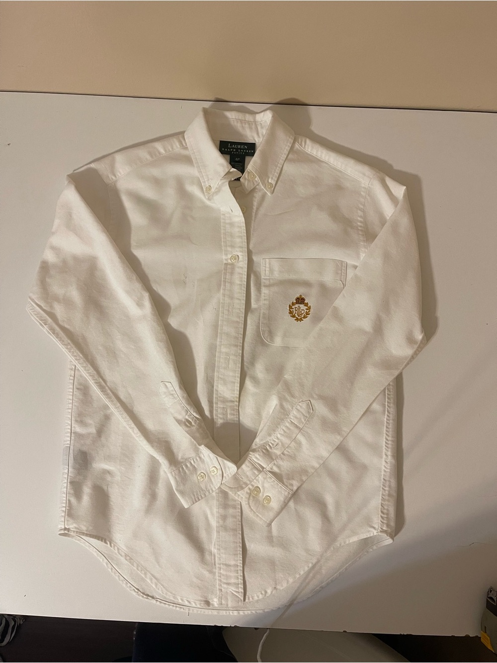 Ralph Lauren vintage rare White Button-Down Shirt with Gold Crest